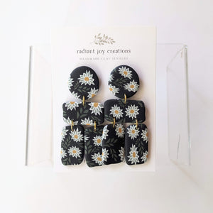 Black Daisy Geometric Dangles