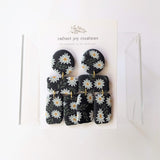 Black Daisy Geometric Dangles