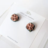 Navy Pink Floral Studs