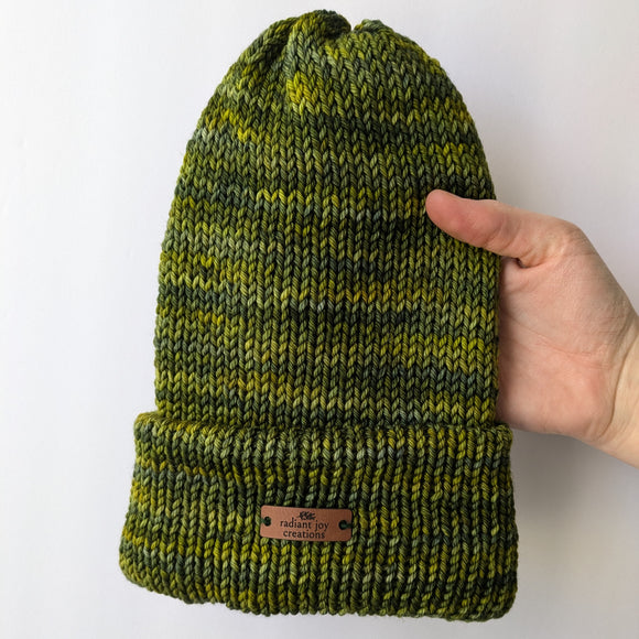 100% Merino Wool Hand-Knit Beanie / Moss